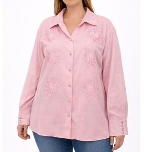 Original Anthony Womens Pink Floral Embroidered Rhinestone Western Shirt Size 3X
